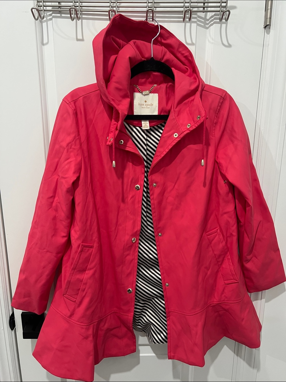kate spade Hot Pink Hooded Rain Coat‎ Bottom Ruffle Size Small Petite